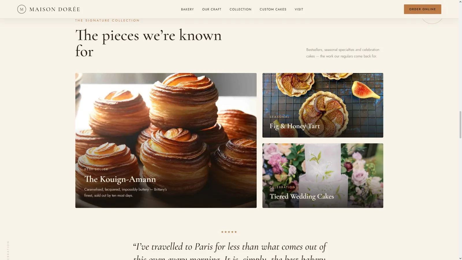 Maison Dorée website section