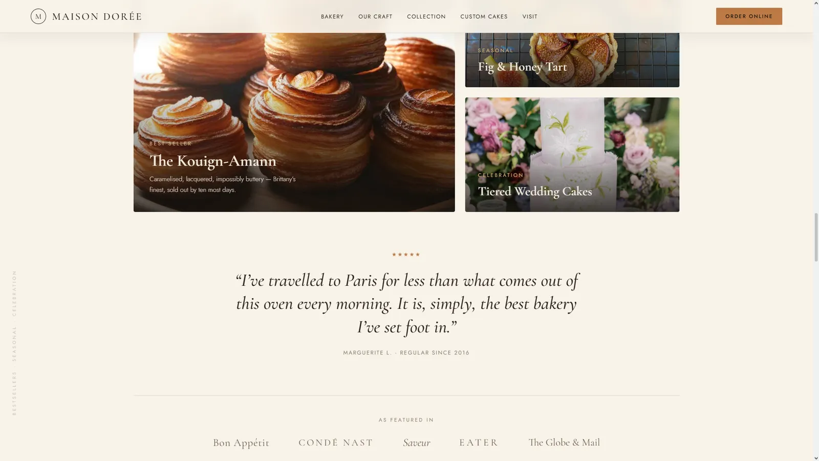 Maison Dorée website section