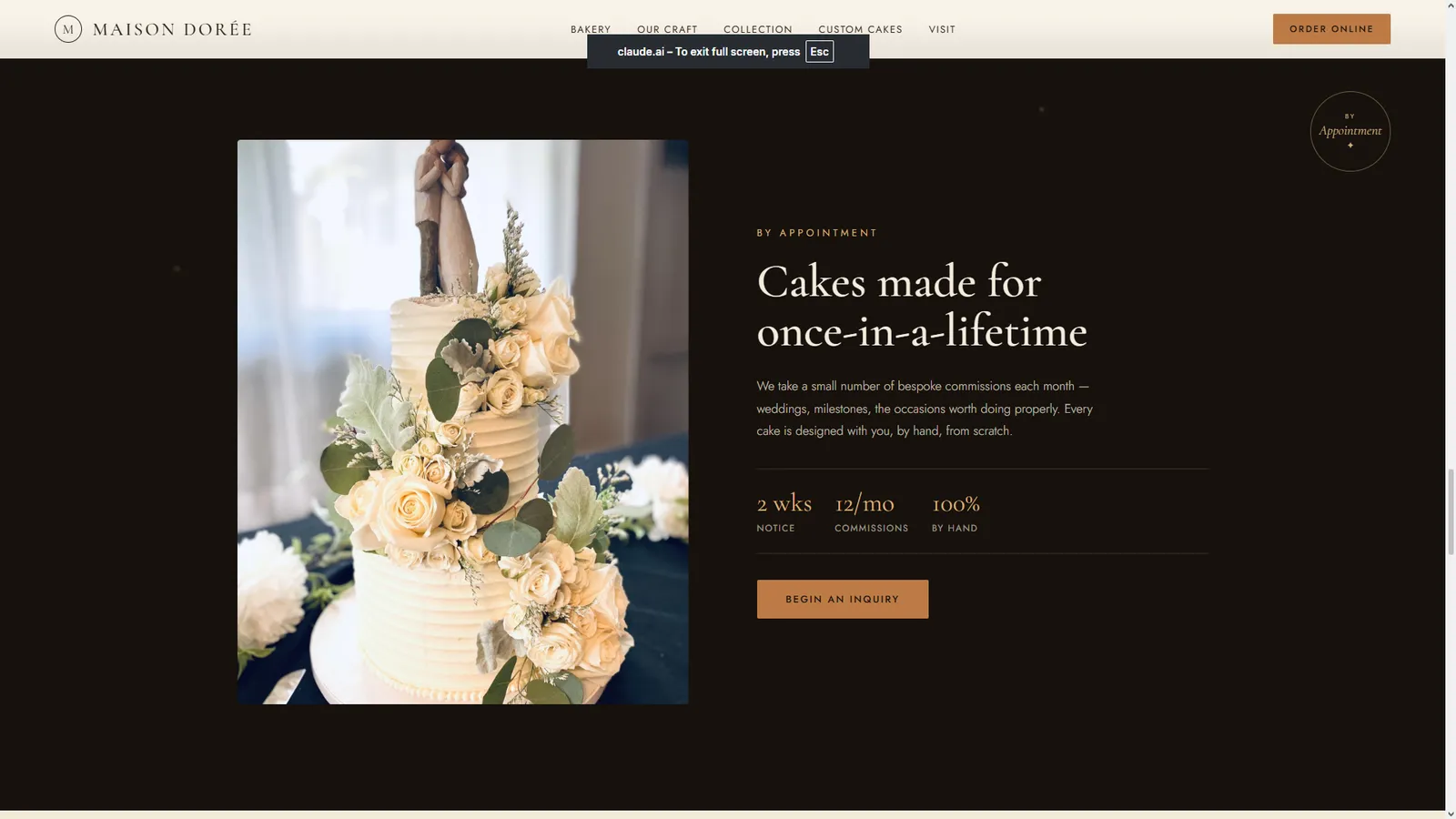 Maison Dorée website section