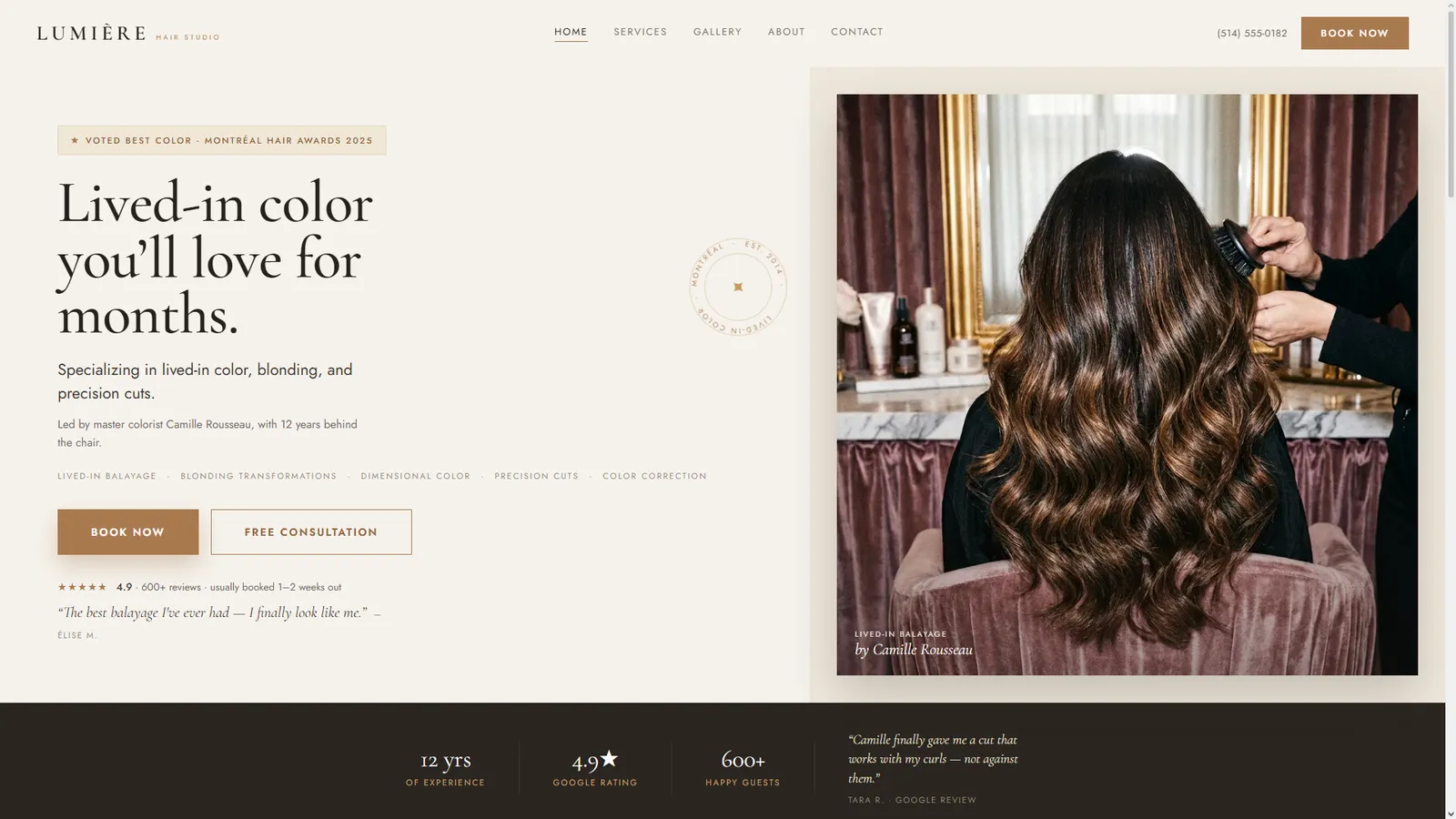 Lumière homepage hero — 'Lived-in color you'll love for months'