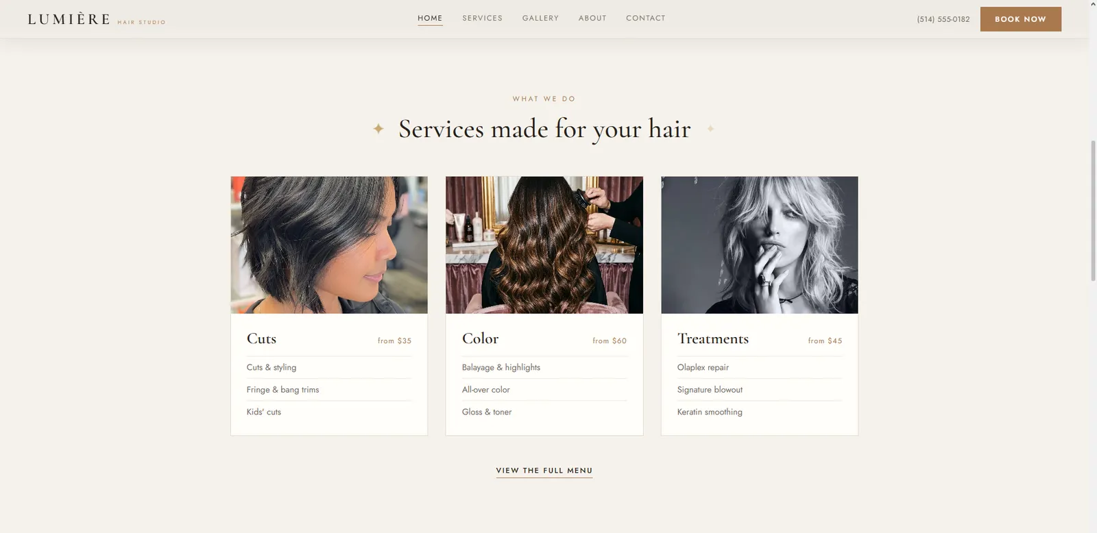 Lumière — 'Services made for your hair': cuts, colour and treatments