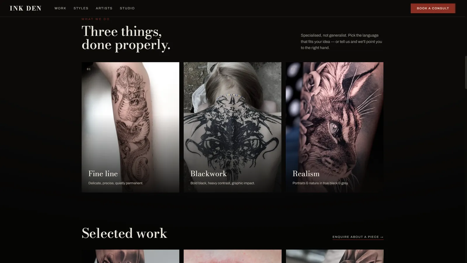 Ink Den website section