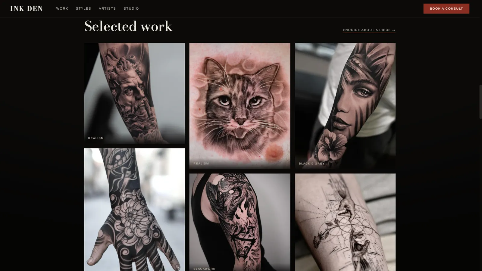 Ink Den website section