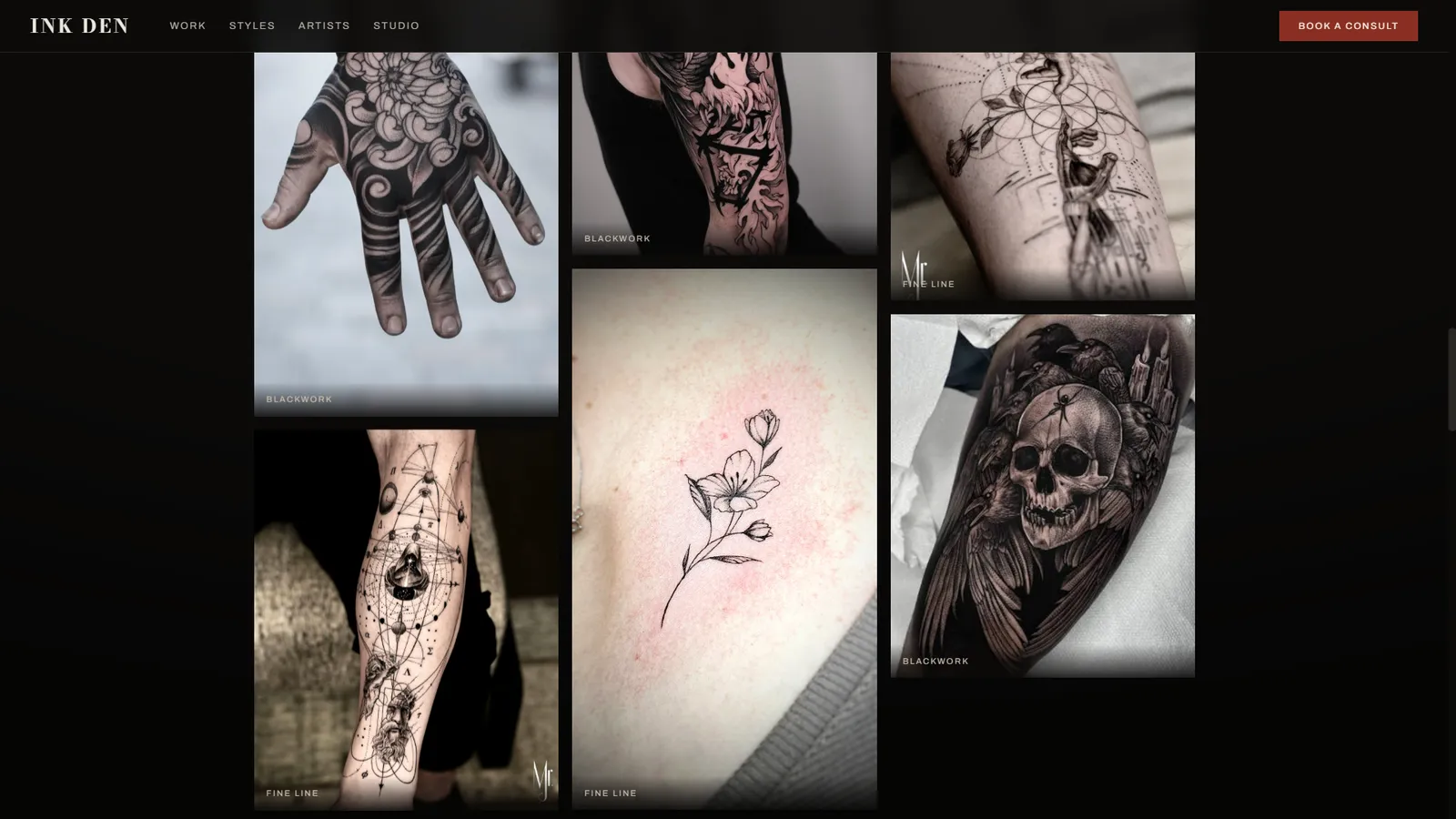 Ink Den website section