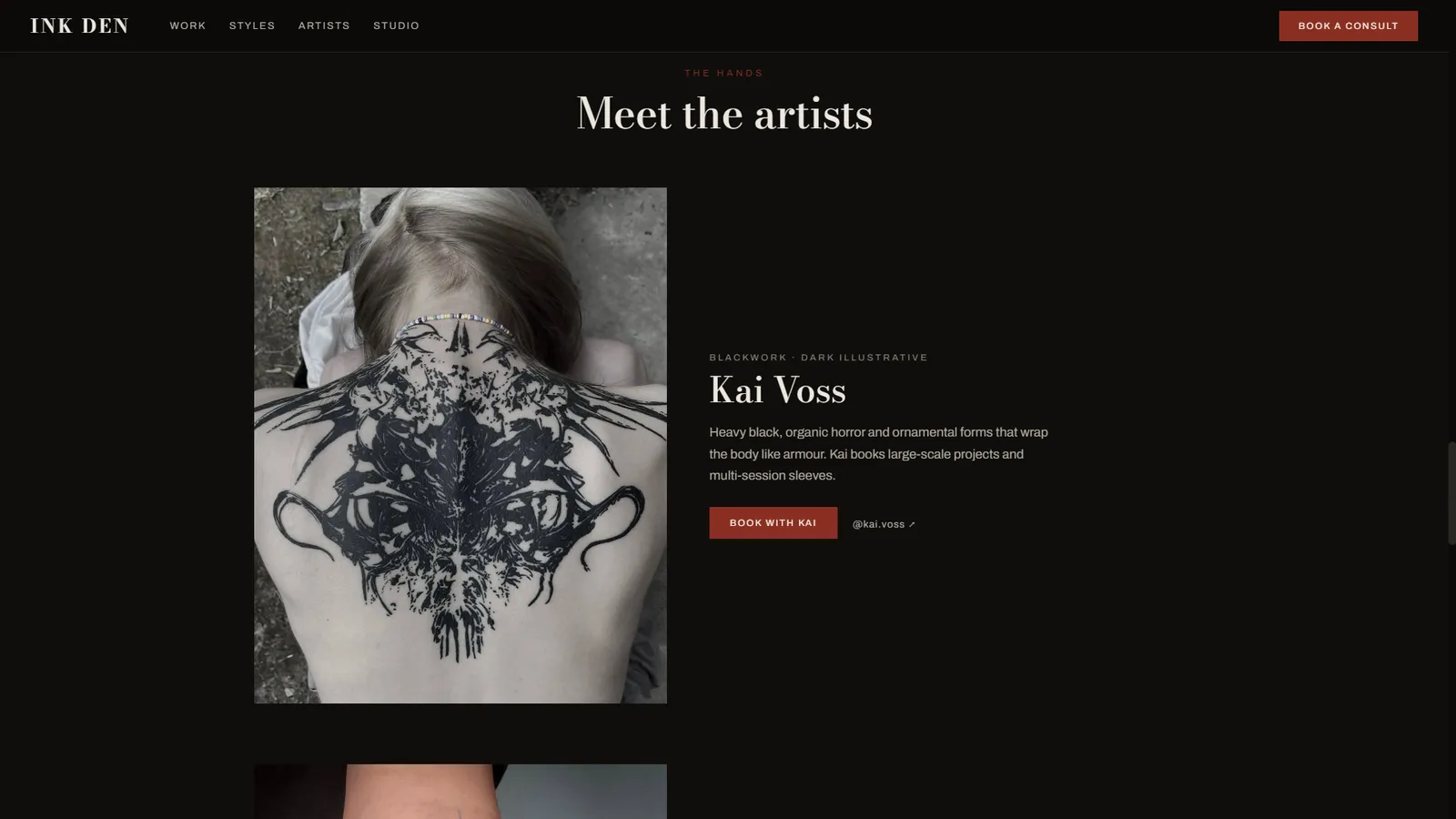 Ink Den website section