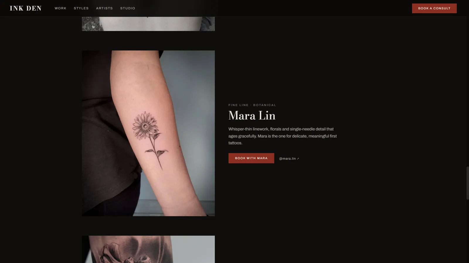 Ink Den website section