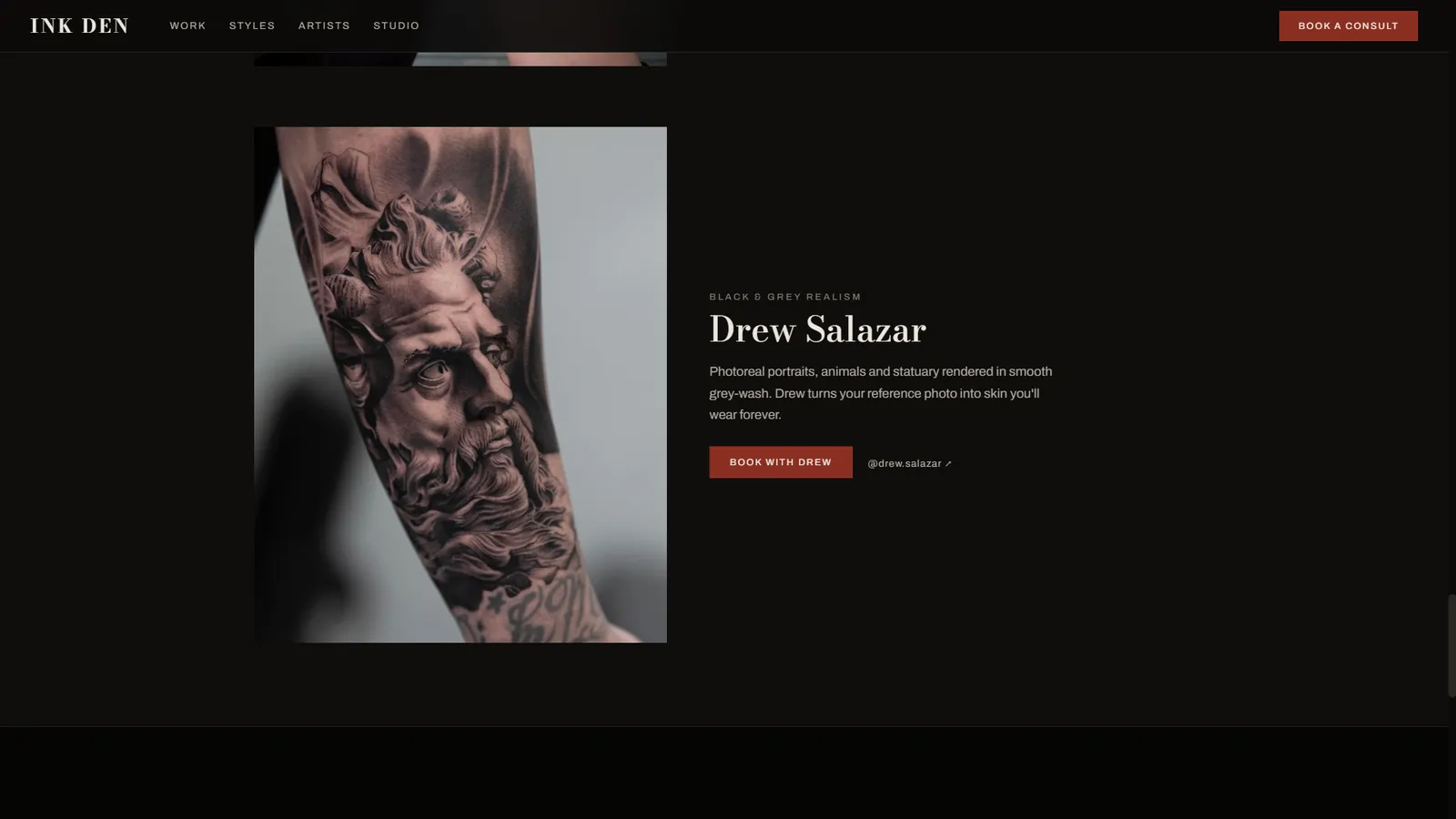 Ink Den website section
