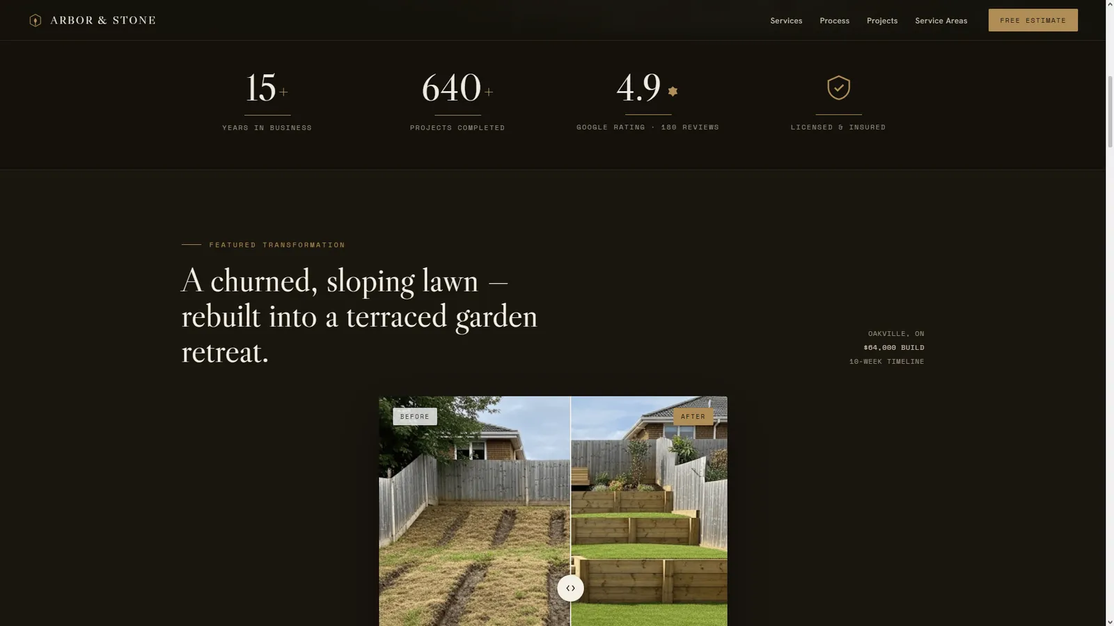 Arbor & Stone website section
