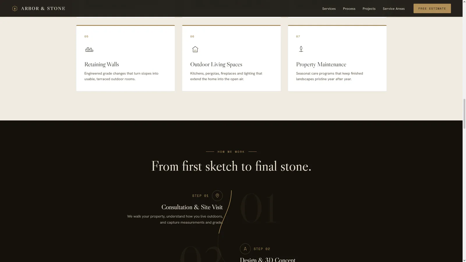 Arbor & Stone website section