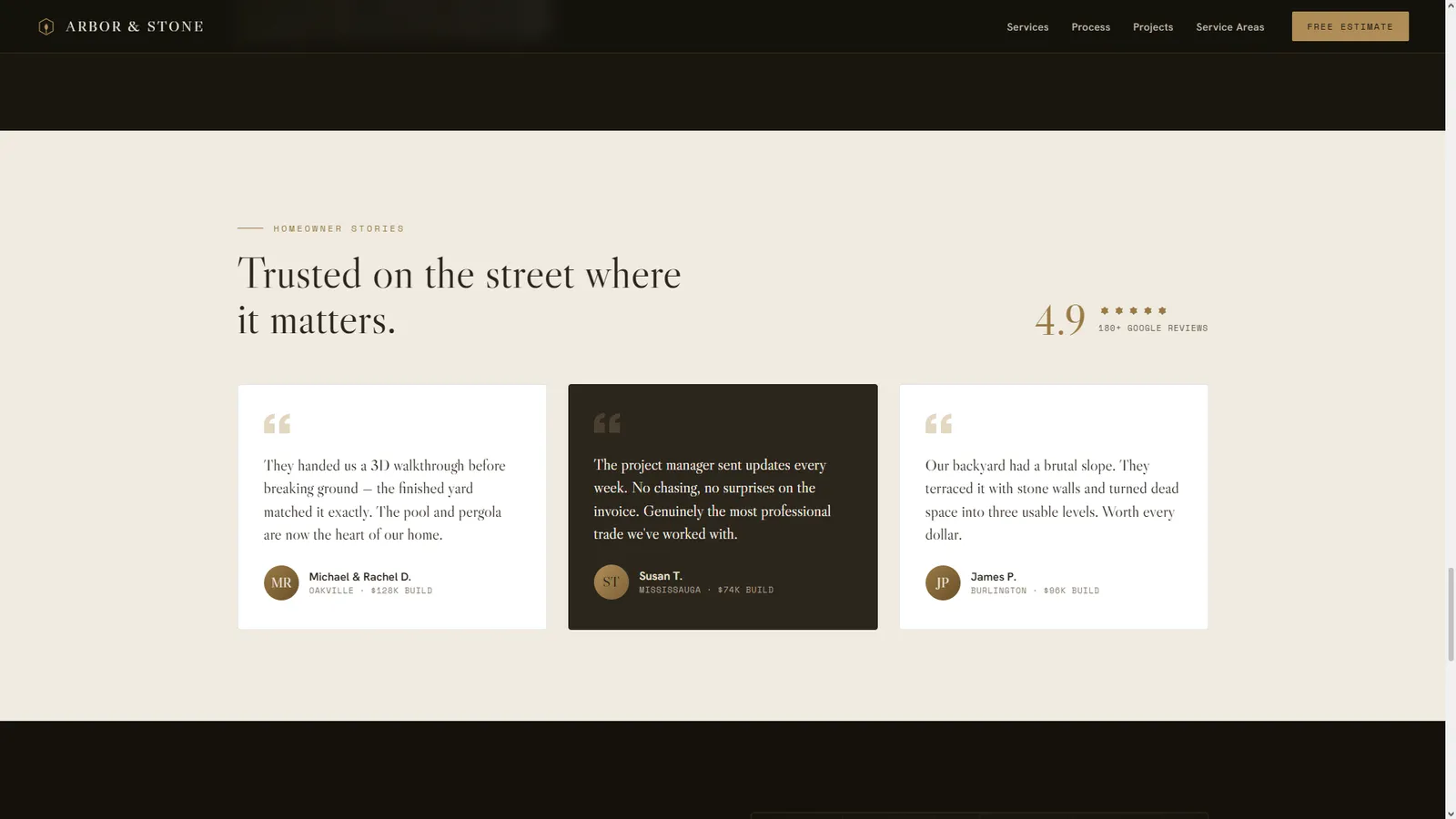 Arbor & Stone website section