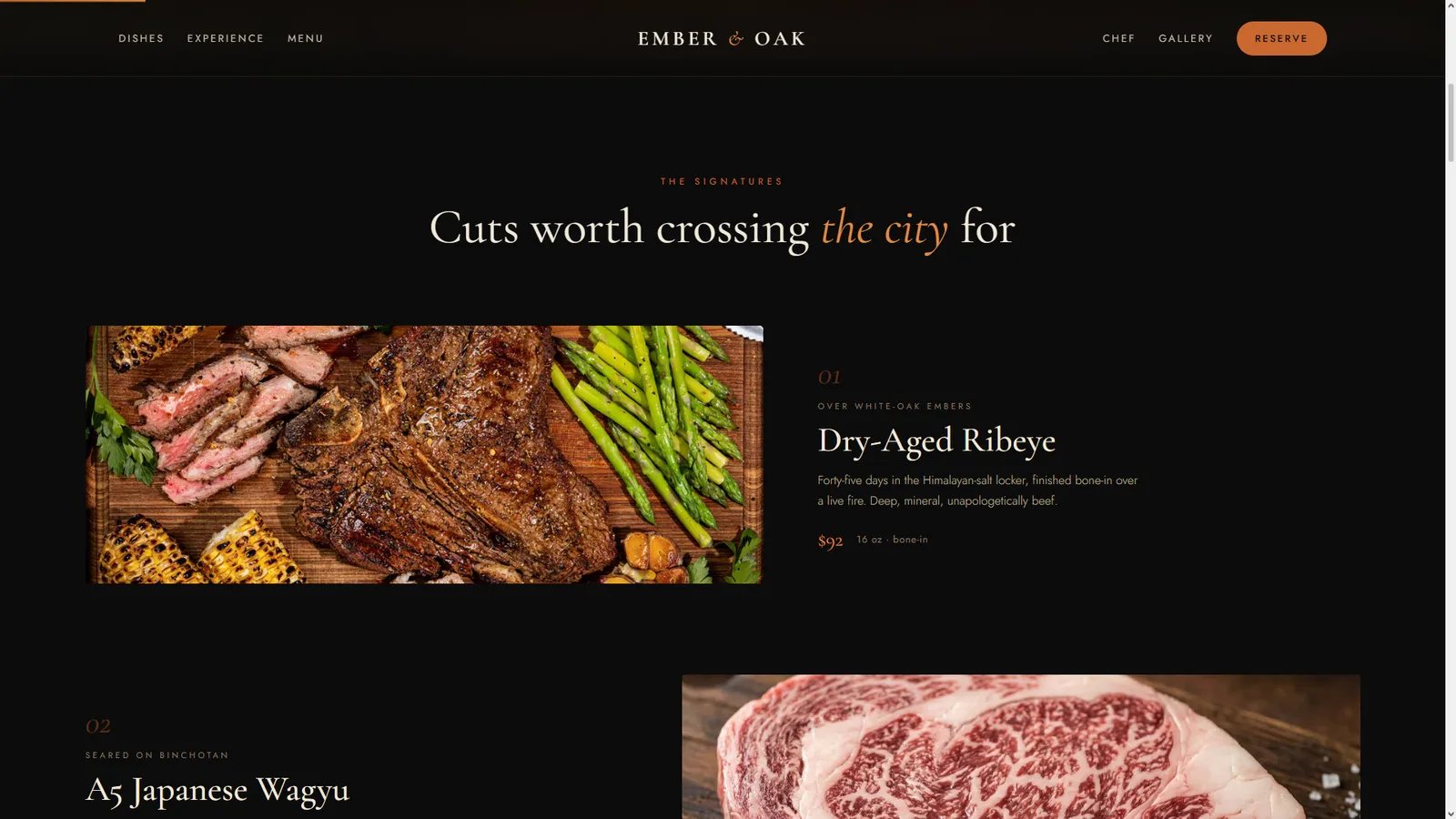 Ember & Oak website section