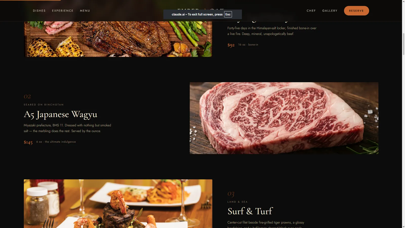 Ember & Oak website section