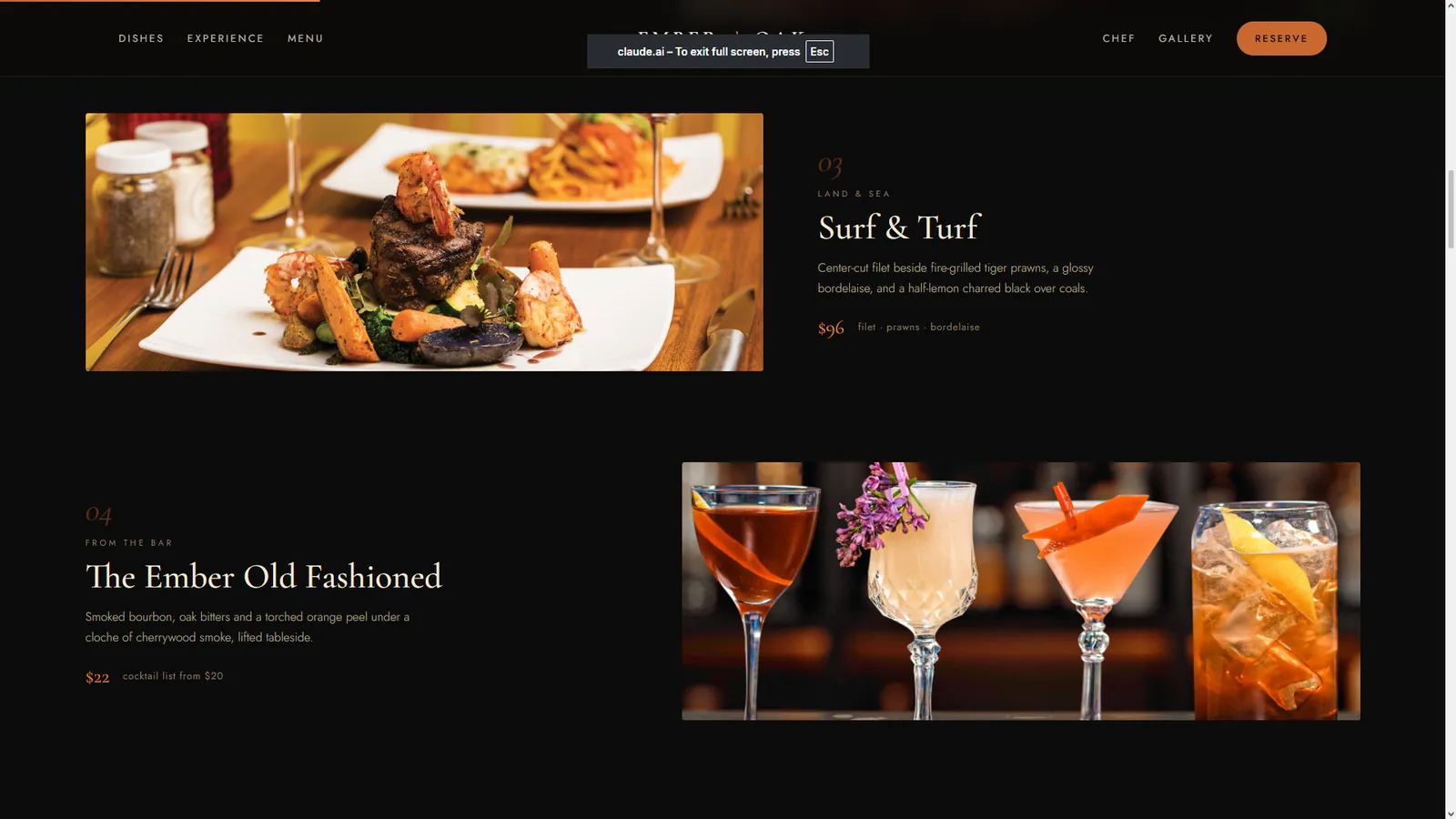Ember & Oak website section