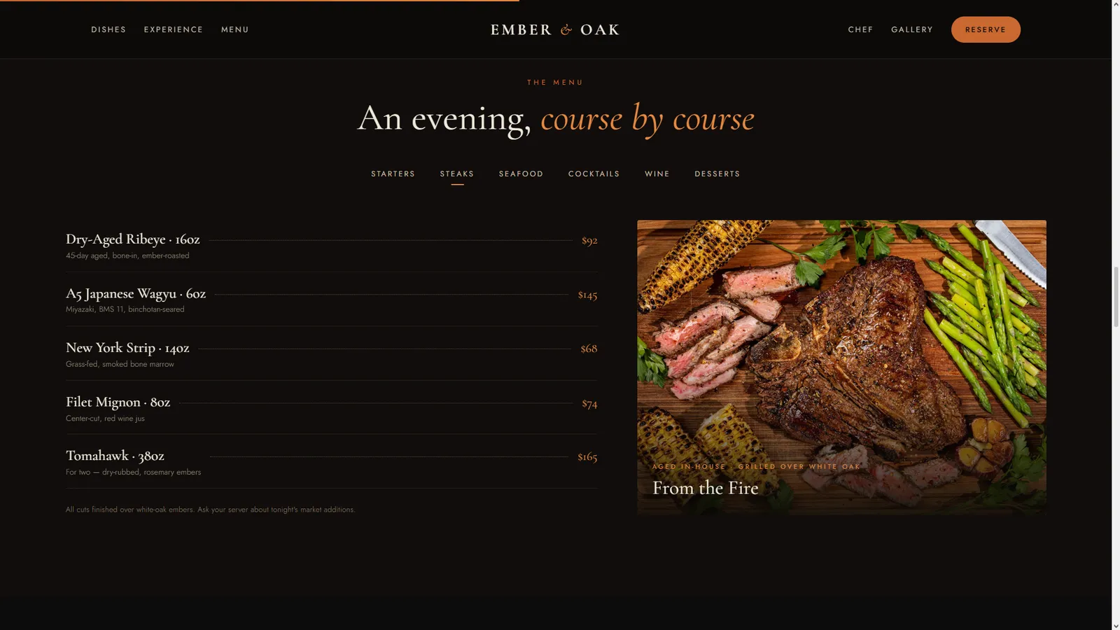 Ember & Oak website section