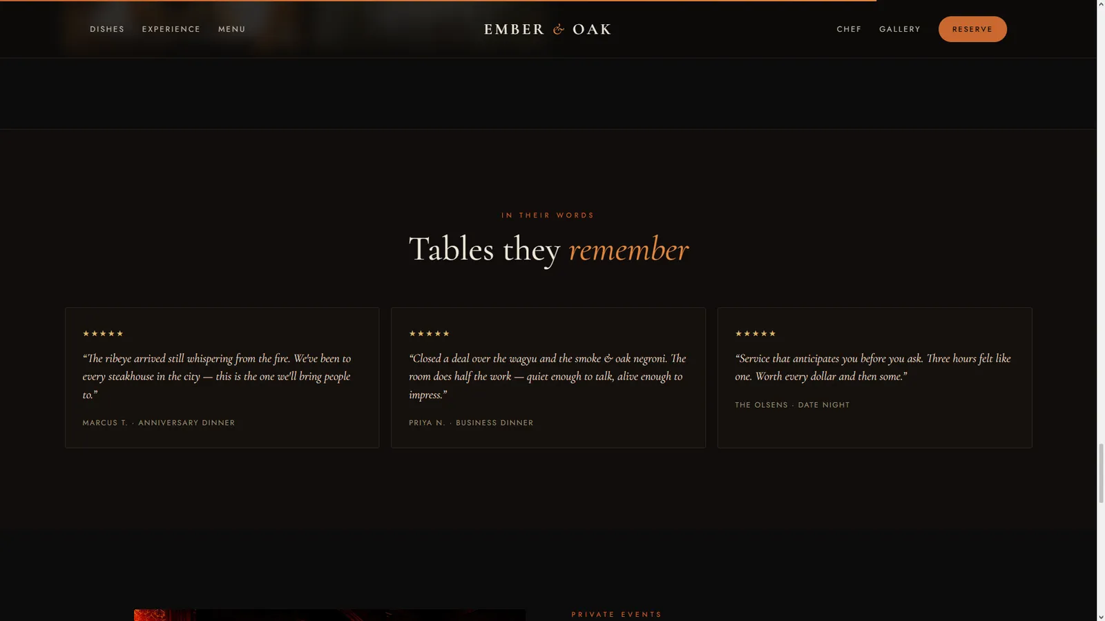 Ember & Oak website section