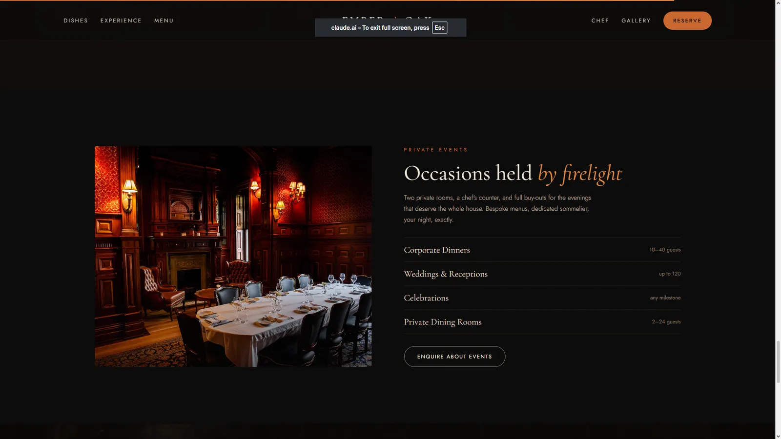 Ember & Oak website section