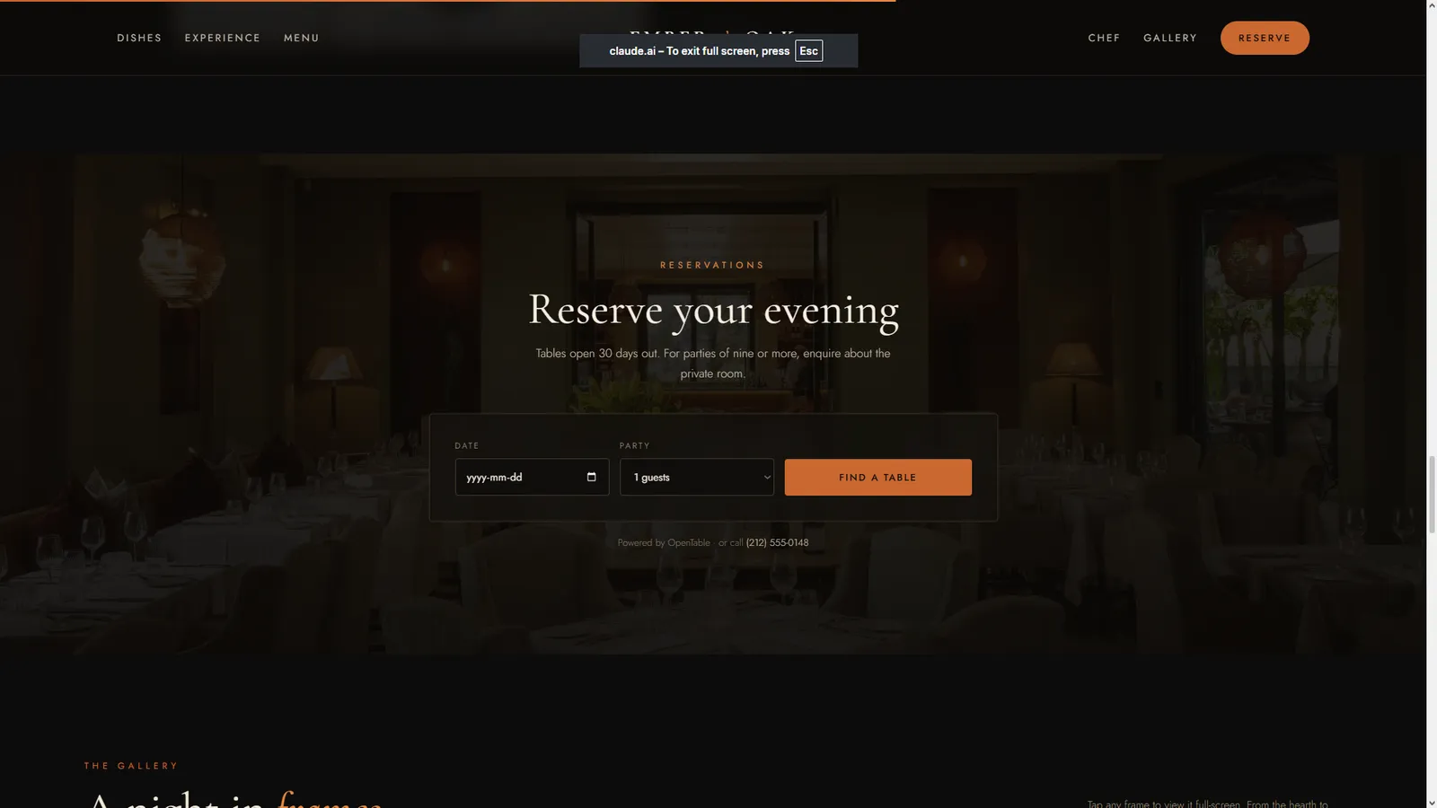 Ember & Oak website section